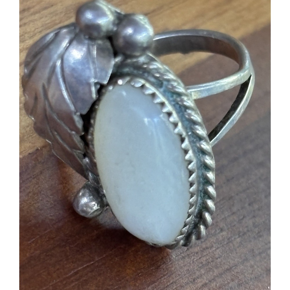 Native American Leland Yazzie Navajo Mother Of Pearl Leaf Sterling Ring Sz 4